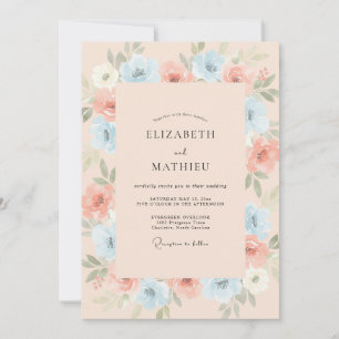 Convite Casamento com Flor de Cerúleo Rosado