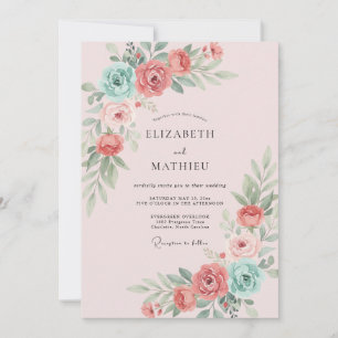 Convite Casamento com Flor de Coral em Água Polvilhada