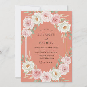 Convite Casamento com Flor de Coral Empoeirado