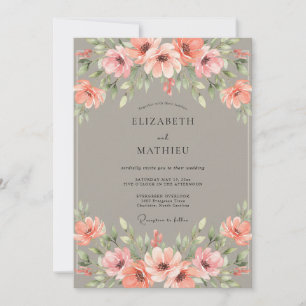 Convite Casamento com Flor de Coral Taupe
