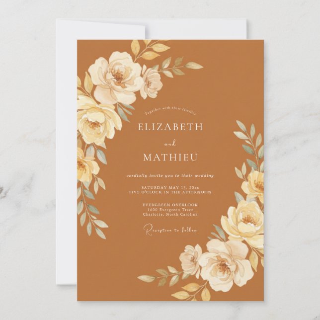 Convite Casamento com Flor de Creme de Terracota (Frente)