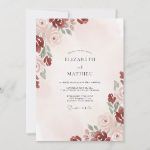 Convite Casamento com Flor de Crimson Blush