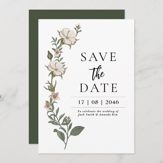 Convite Casamento com Flor de Eterno Simples salve os cart (Frente/Verso)