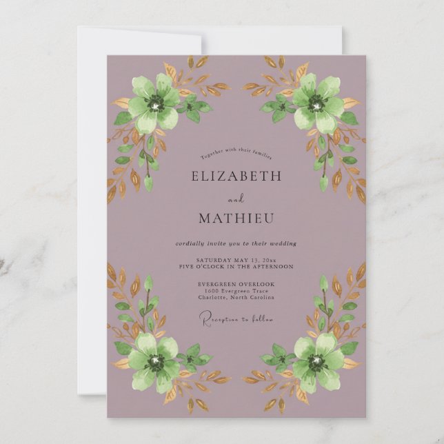 Convite Casamento com Flor de Hortelã Rosa Suave (Frente)