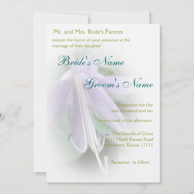 Convite Casamento com Flor de Hosta Roxa (Frente)