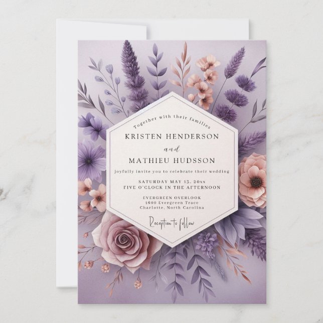 Convite Casamento com Flor de Lavanda Caprichosa (Frente)