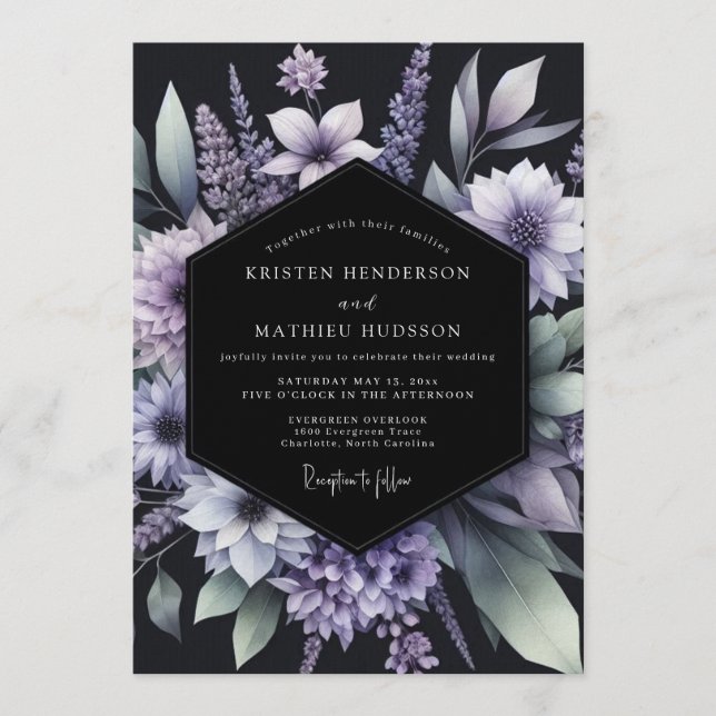 Convite Casamento com Flor de Lavanda Etérea (Frente)
