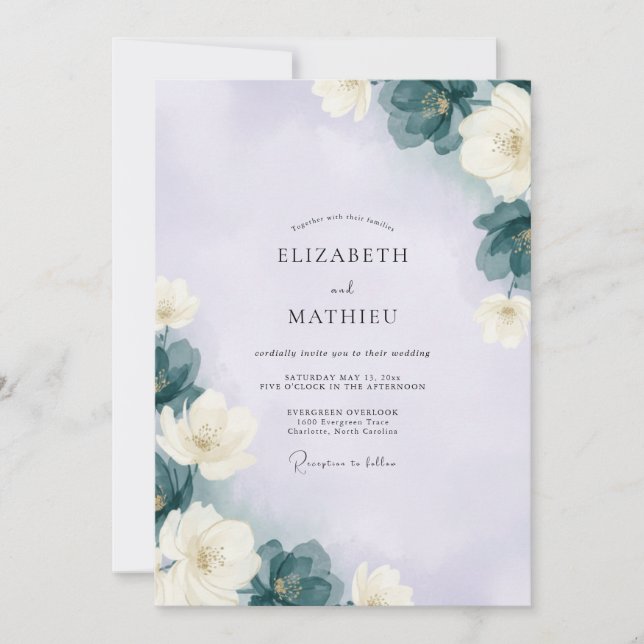 Convite Casamento com Flor de Lavanda Slate (Frente)