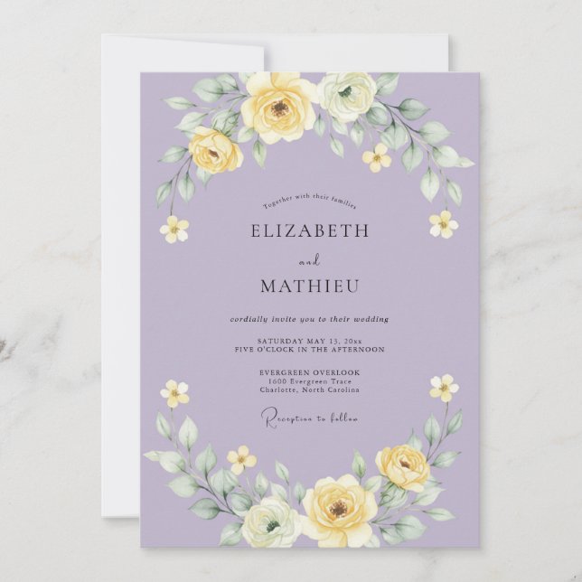 Convite Casamento com Flor de Lavanda Suave (Frente)