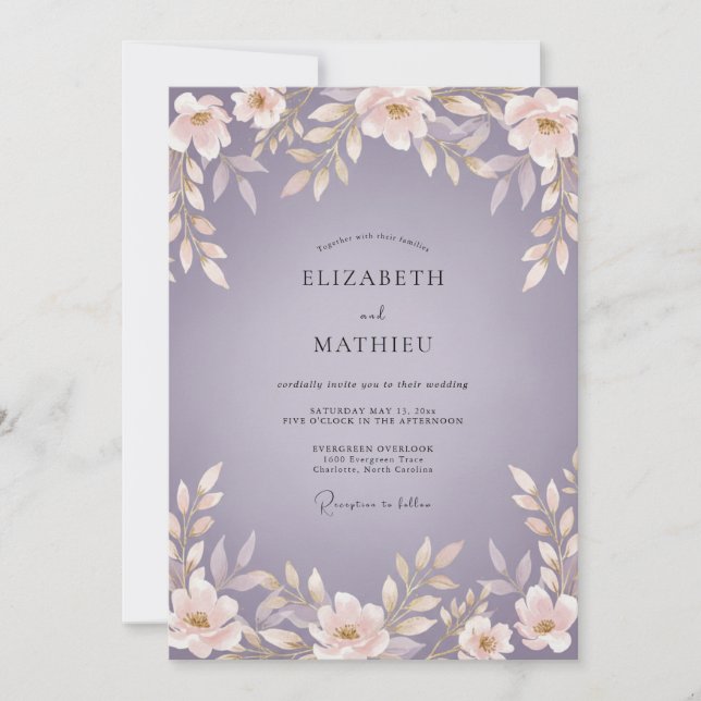 Convite Casamento com Flor de Lavanda Suave (Frente)