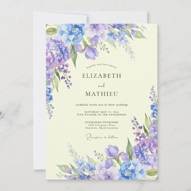Convite Casamento com Flor de Lilás e Vinca (Frente)