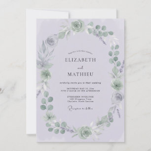 Convite Casamento com Flor de Lilás Pálido e Empoeirado