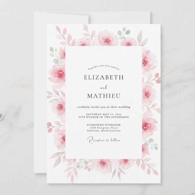 Convite Casamento com Flor de Malva Suave (Frente)