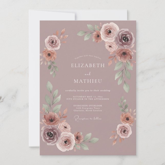 Convite Casamento com Flor de Mauve Desbotado (Frente)