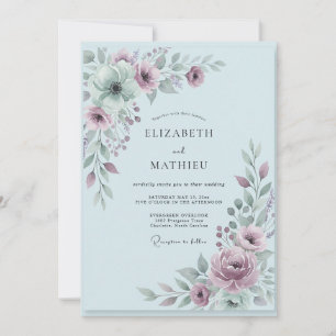 Convite Casamento com Flor de Mauve em Pó