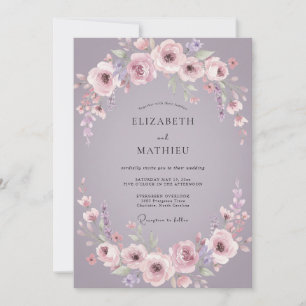 Convite Casamento com Flor de Mauve Empoeirado