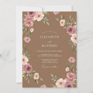 Convite Casamento com Flor de Mauve Suave em Taupe