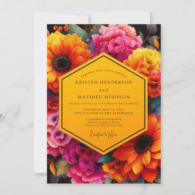Convite Casamento com Flor de Ocre em Flor (Frente)