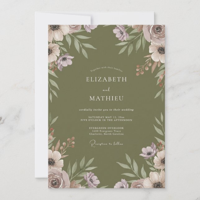 Convite Casamento com Flor de Oliveira (Frente)