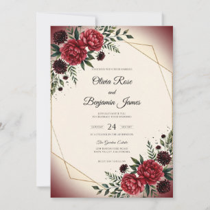 Convite Casamento com Flor de Ouro Carmesim