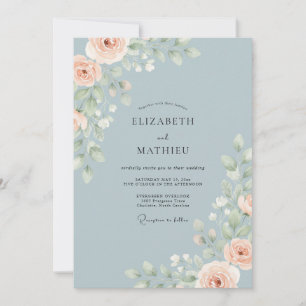 Convite Casamento com Flor de Pêssego de Aço