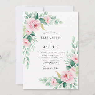 Convite Casamento com Flor de Pintura Rosada