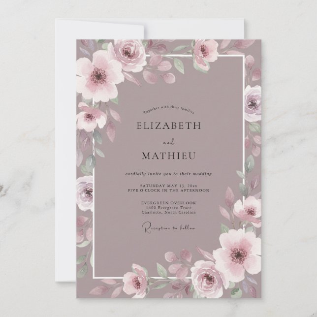Convite Casamento com Flor de Rosa Antiga (Frente)