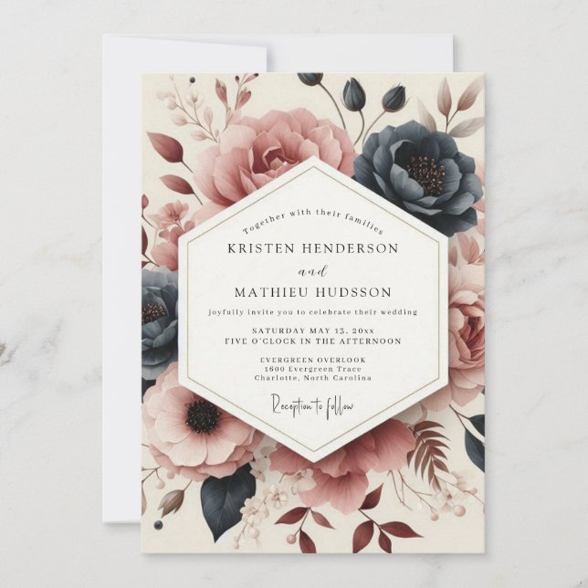 Convite Casamento com Flor de Rosa Empoeirada e Humor (Frente)