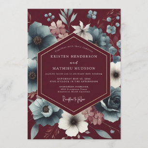 Convite Casamento com Flor de Sombre Slate Marrom