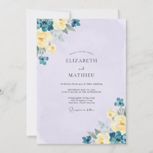 Convite Casamento com Flor de Tília Azul-Pervinca