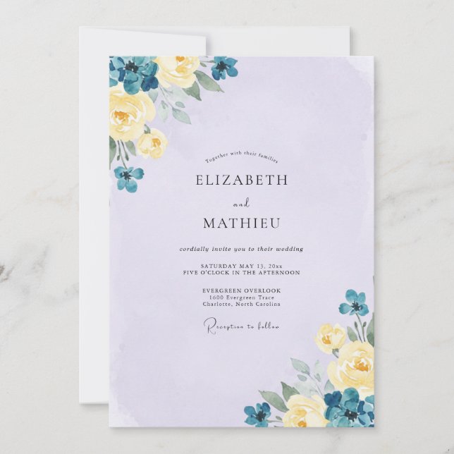 Convite Casamento com Flor de Tília Azul-Pervinca (Frente)