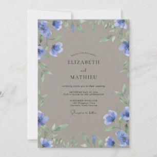 Convite Casamento com Flor de Tonalidade Bege e Periwinkle