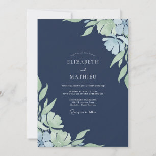Convite Casamento com Flor de Vinca à Meia-Noite