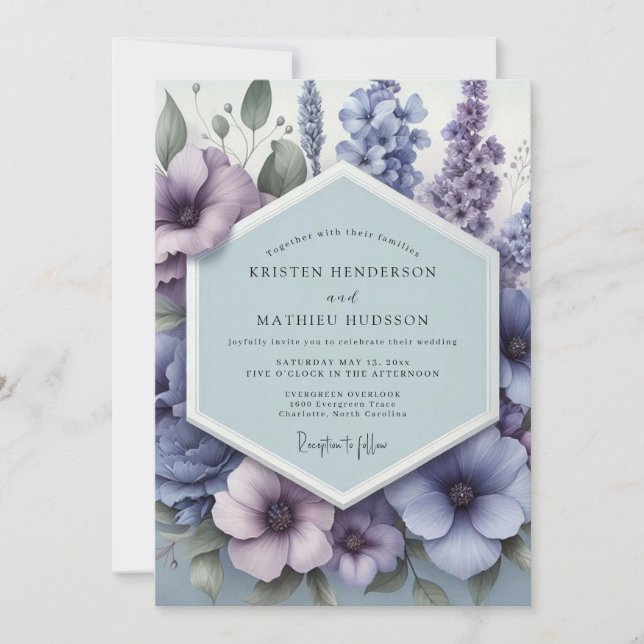 Convite Casamento com Flor de Vinca Pastoral (Frente)