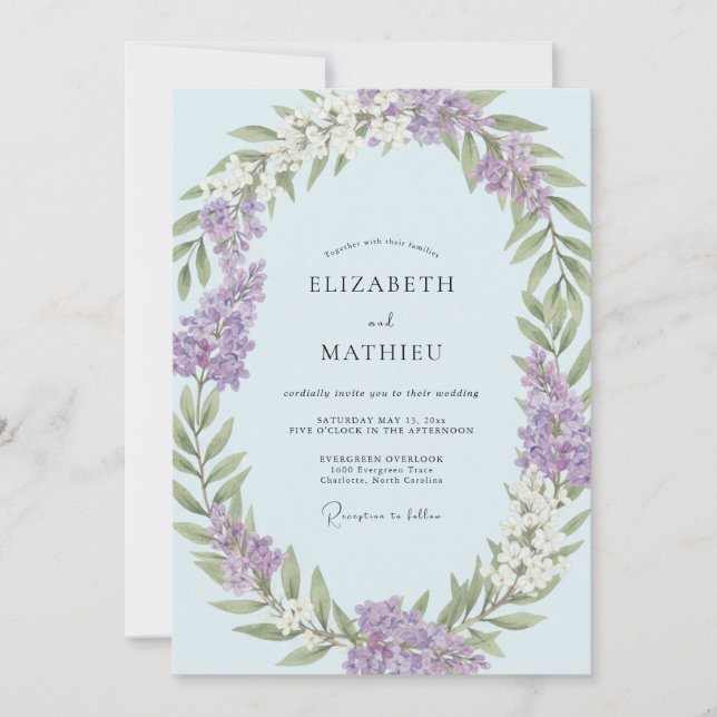 Convite Casamento com Flor de Violeta Azulada (Frente)
