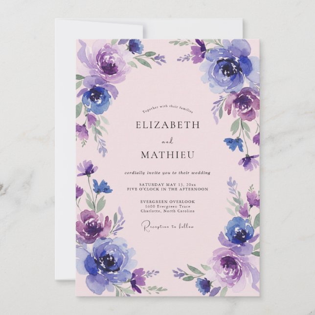 Convite Casamento com Flor de Violeta Índigo (Frente)