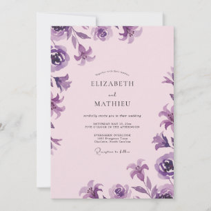Convite Casamento com Flor de Violeta Lavanda Suave
