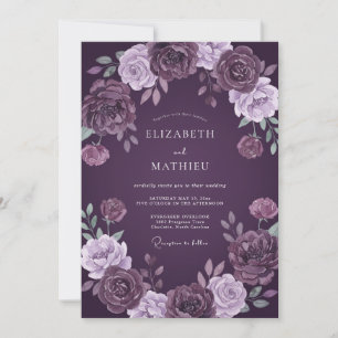 Convite Casamento com Flor de Violeta Profunda