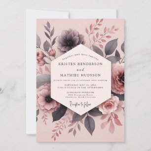 Convite Casamento com Flor Desbotada Roxa Turva