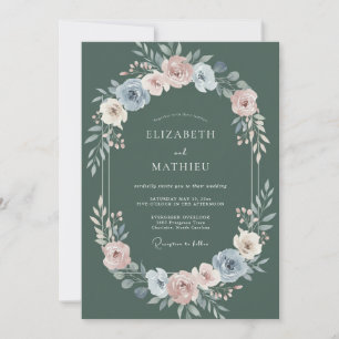 Convite Casamento com Flor Pintada de Slate Peach