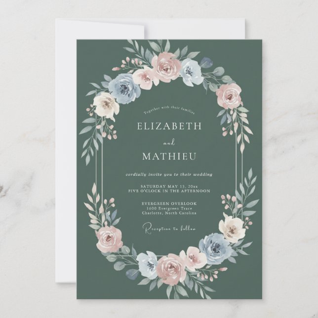 Convite Casamento com Flor Pintada de Slate Peach (Frente)