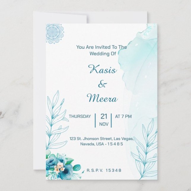 Convite Casamento com flor roxa roxa roxa (Blue floral watercolor wedding invitation card for you may have a bluish and elegant married life)