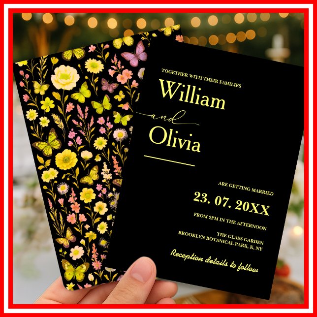 Convite Casamento com Flor Silvestre Amarela Manteiga (Criador carregado)