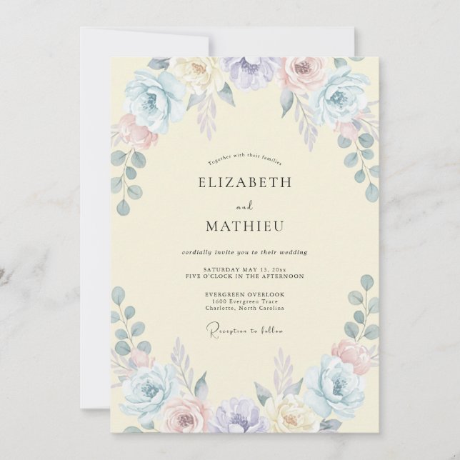 Convite Casamento com Flor Silvestre Amarela Pálida e Suav (Frente)