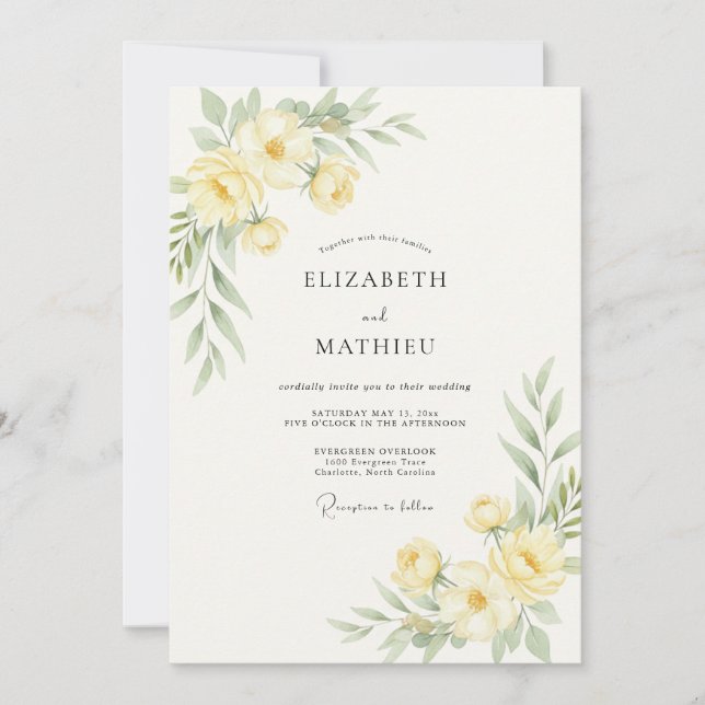 Convite Casamento com Flor Silvestre Amarela Pastel (Frente)