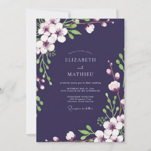 Convite Casamento com Flor Silvestre Ameixa Escura