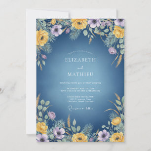 Convite Casamento com Flor Silvestre Ameixa-Naval