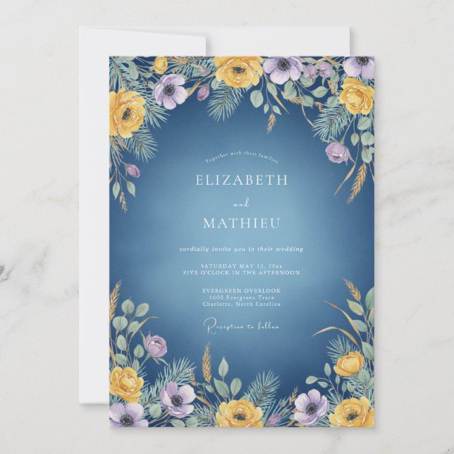 Convite Casamento com Flor Silvestre Ameixa-Naval (Frente)