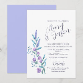 Convite Casamento com Flor Silvestre Aquarela Lavanda Suav