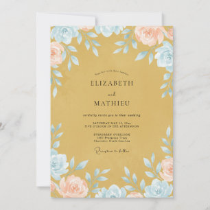 Convite Casamento com Flor Silvestre Aquática Mostarda